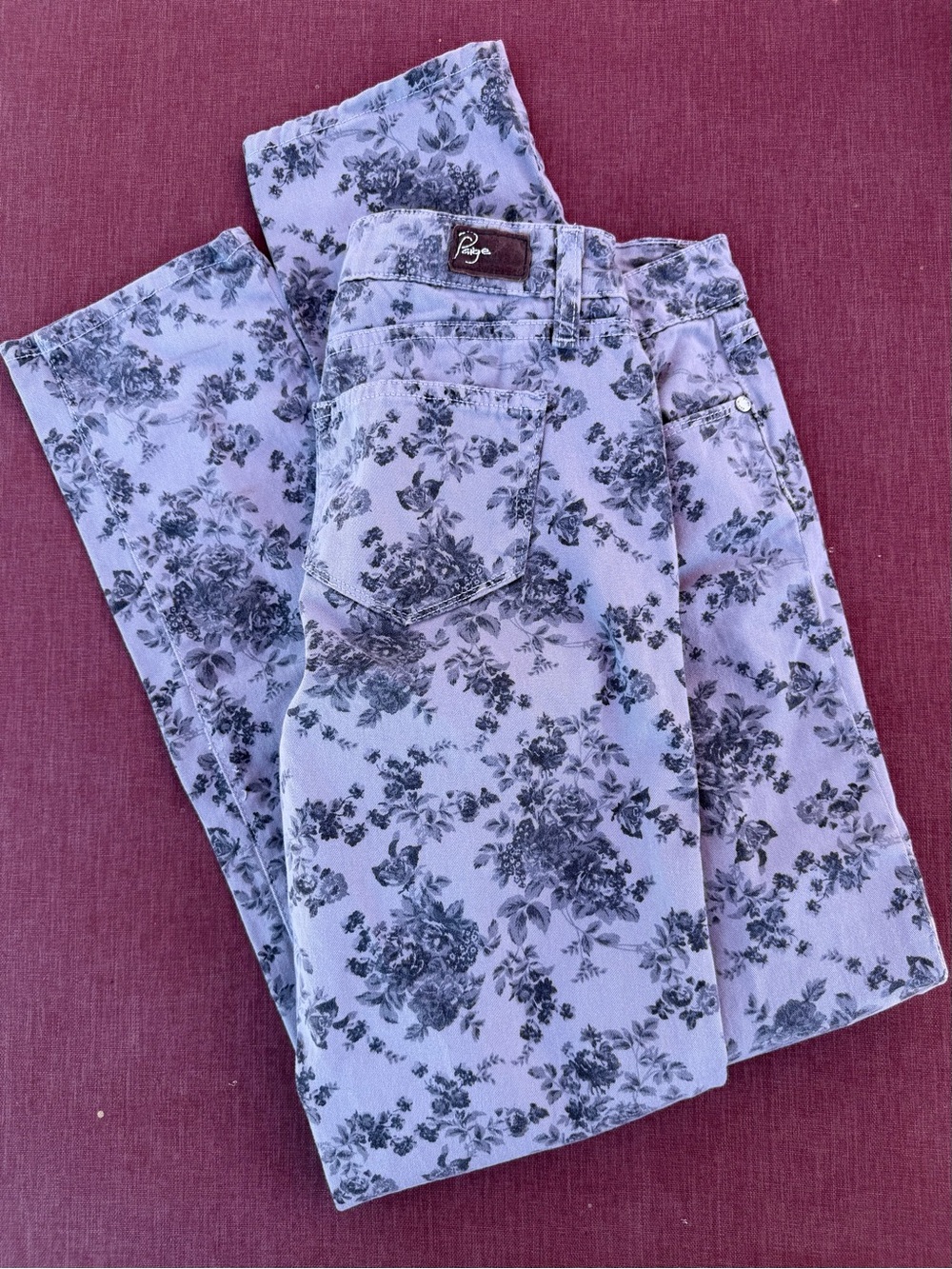 PAIGE Peg Skinny Floral Print Jeans Pink Gray - Picture 3 of 14